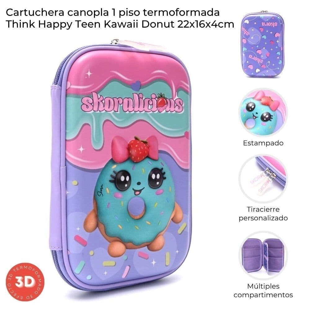 Cartuchera canopla 1 Piso termoformada Think Happy Teen Kawaii Donut