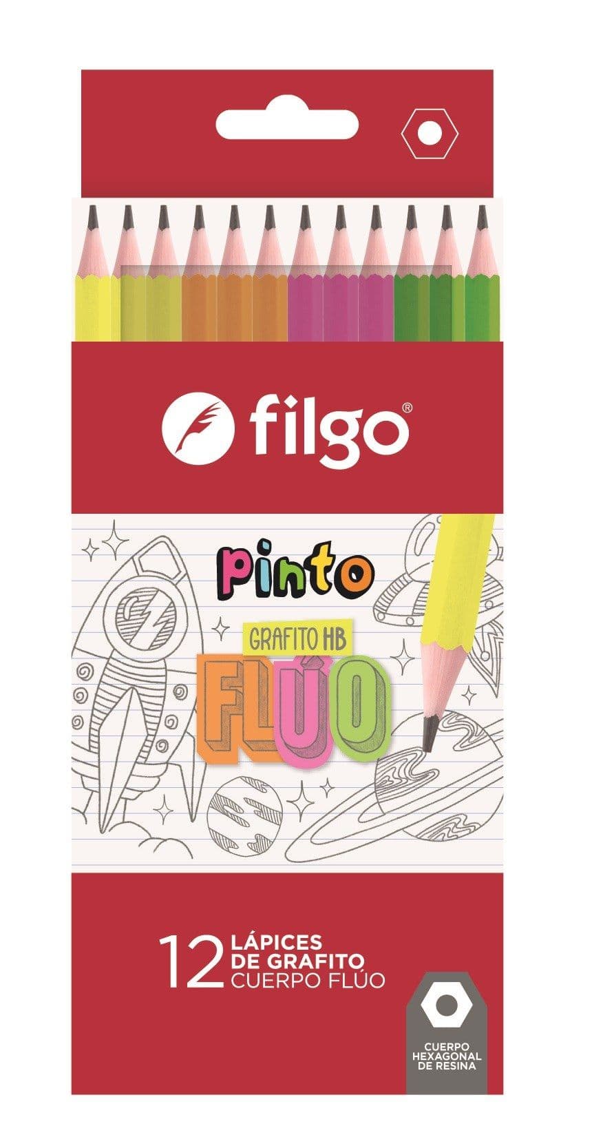 Lapiz grafito de resina Pinto HB / Caja x 12 Fluo - FILGO